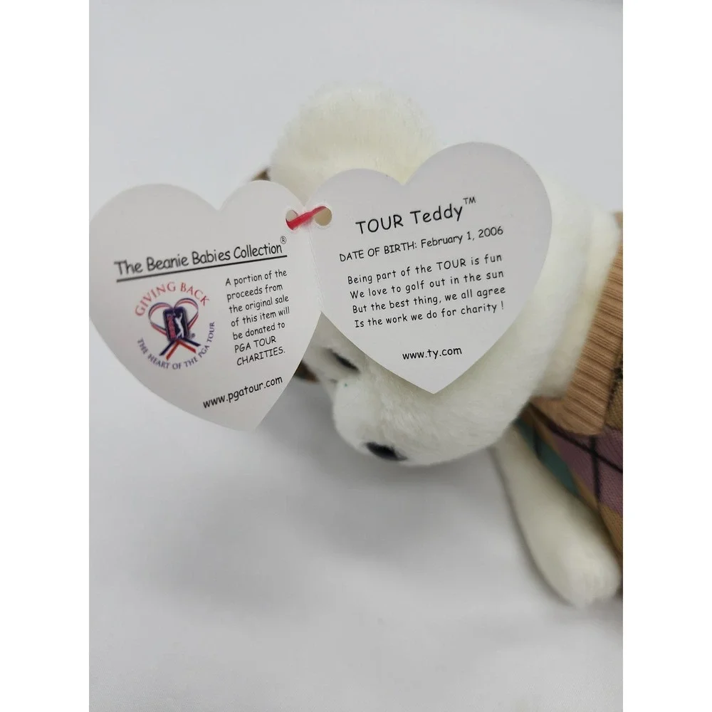TY Beanie Baby TOUR TEDDY the PGA Golf Bear (9 inch) NWT Stuffed Teddy Dad Gift